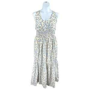 Something Navy Floral Tiered Maxi Dress XL Cotton Smocked Empire Waist V Neck